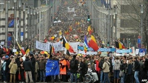 Protests in Belgium over the collapse of its economy